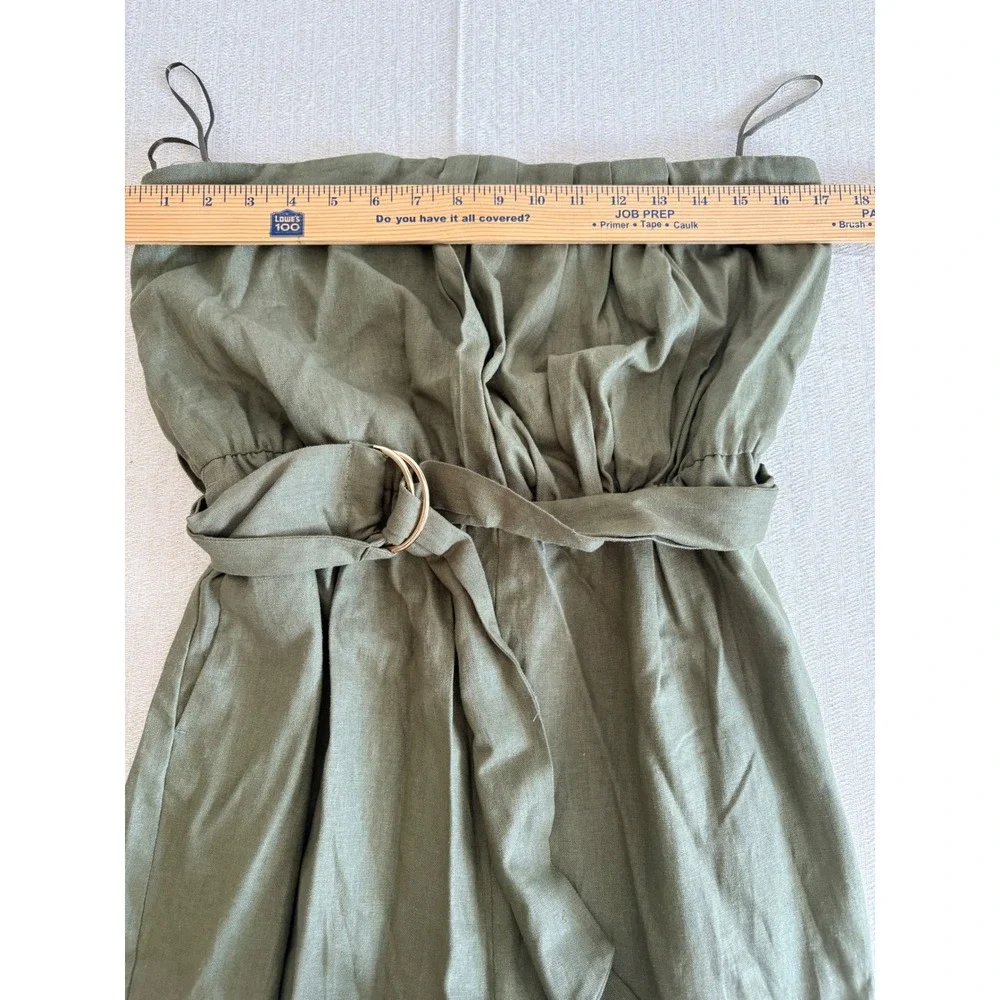 Zara‎ Strapless bandeau linen Blend Jumpsuit Olive Green NEW Belted Leg large